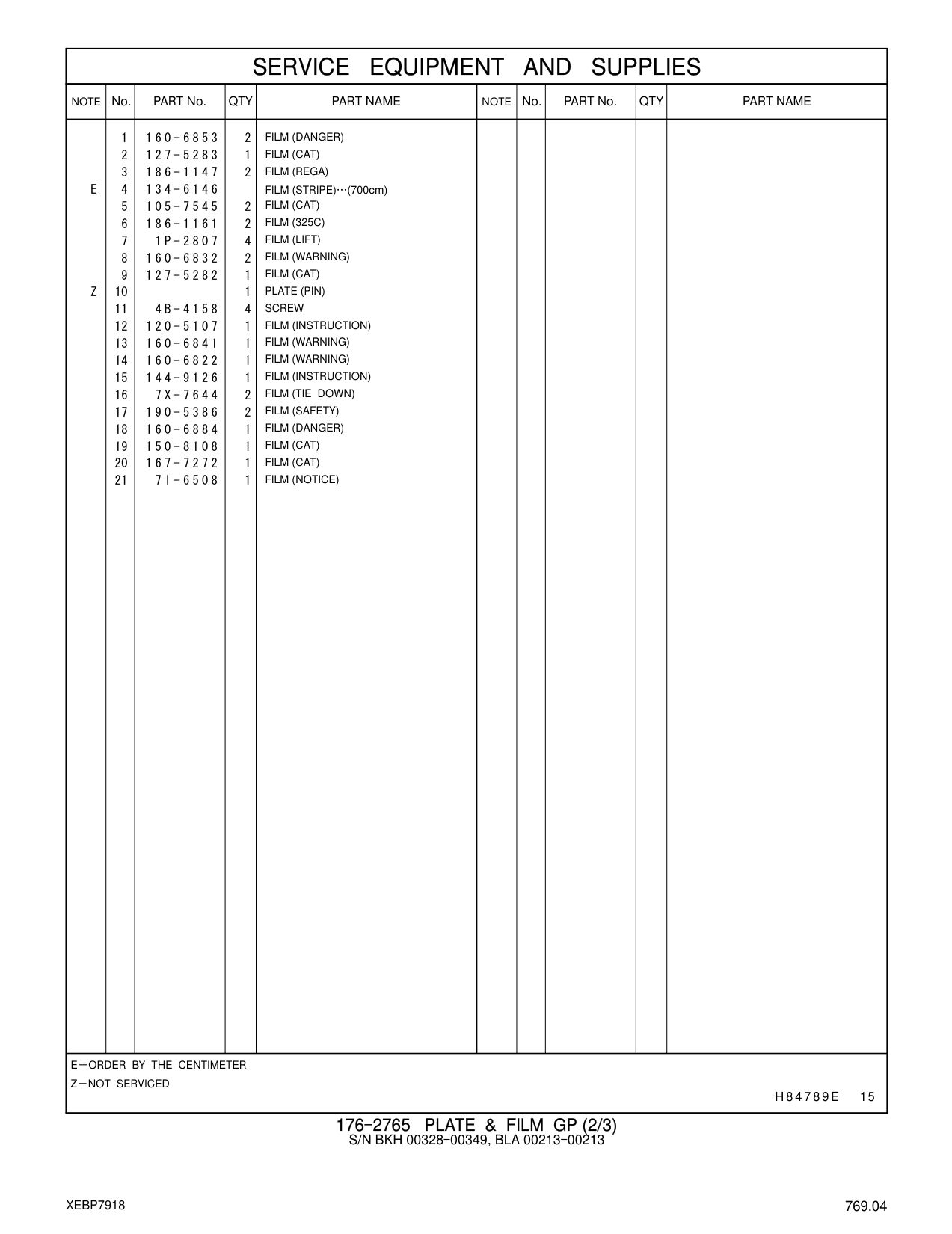160-6884 FILM (DANGER) CAT parts manual diagram
