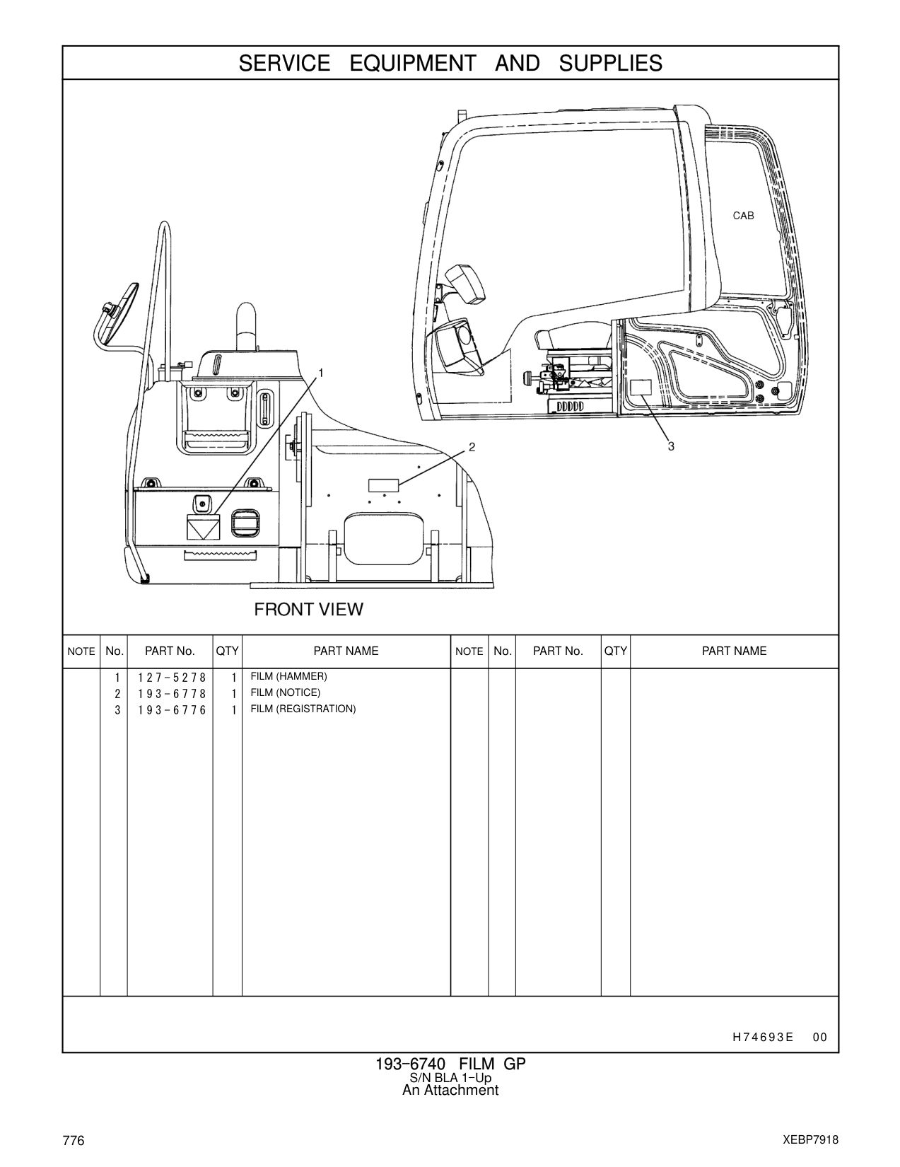 127-5278 FILM (HAMMER) CAT parts manual diagram