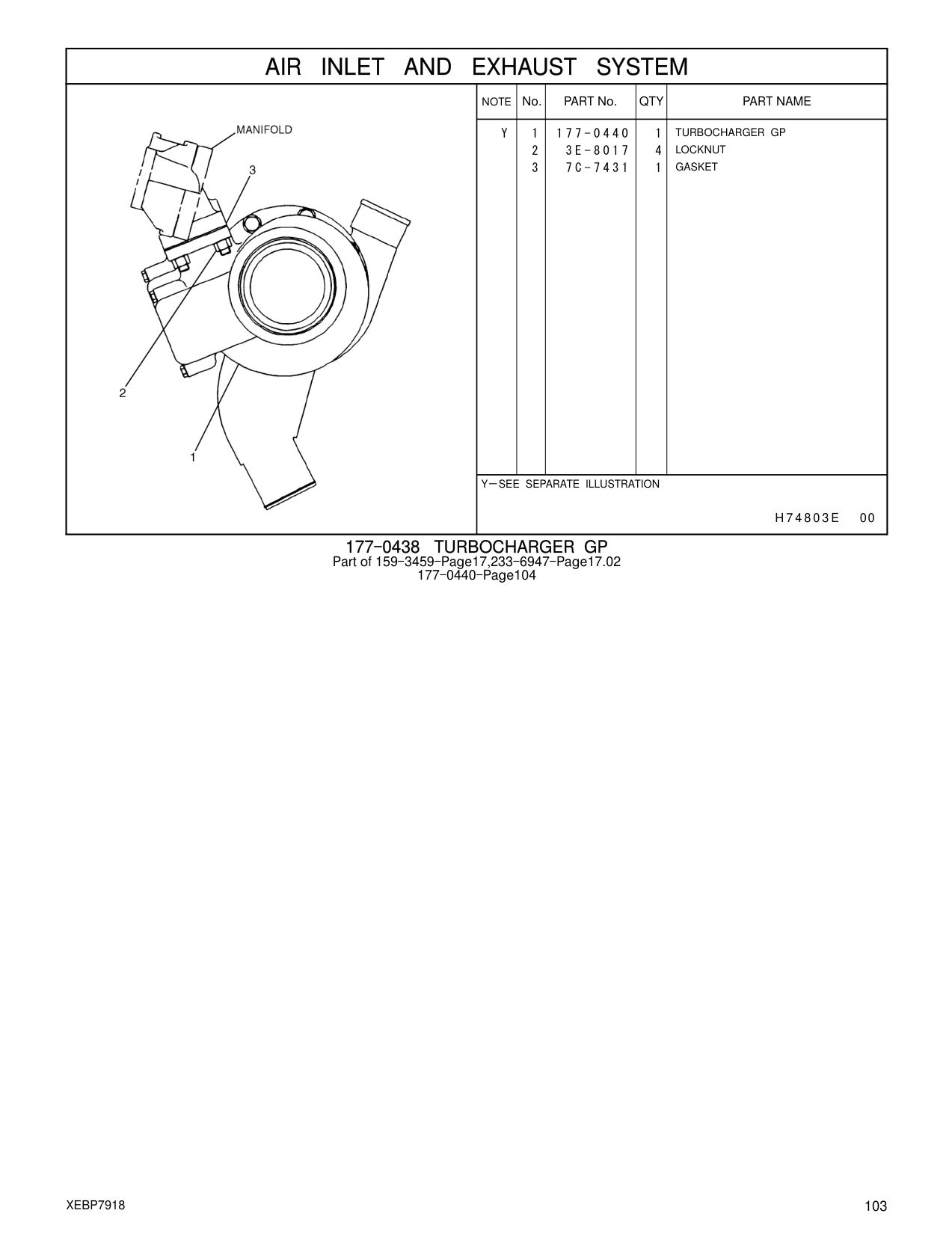 177-0440 TURBOCHARGER GP CAT parts manual diagram