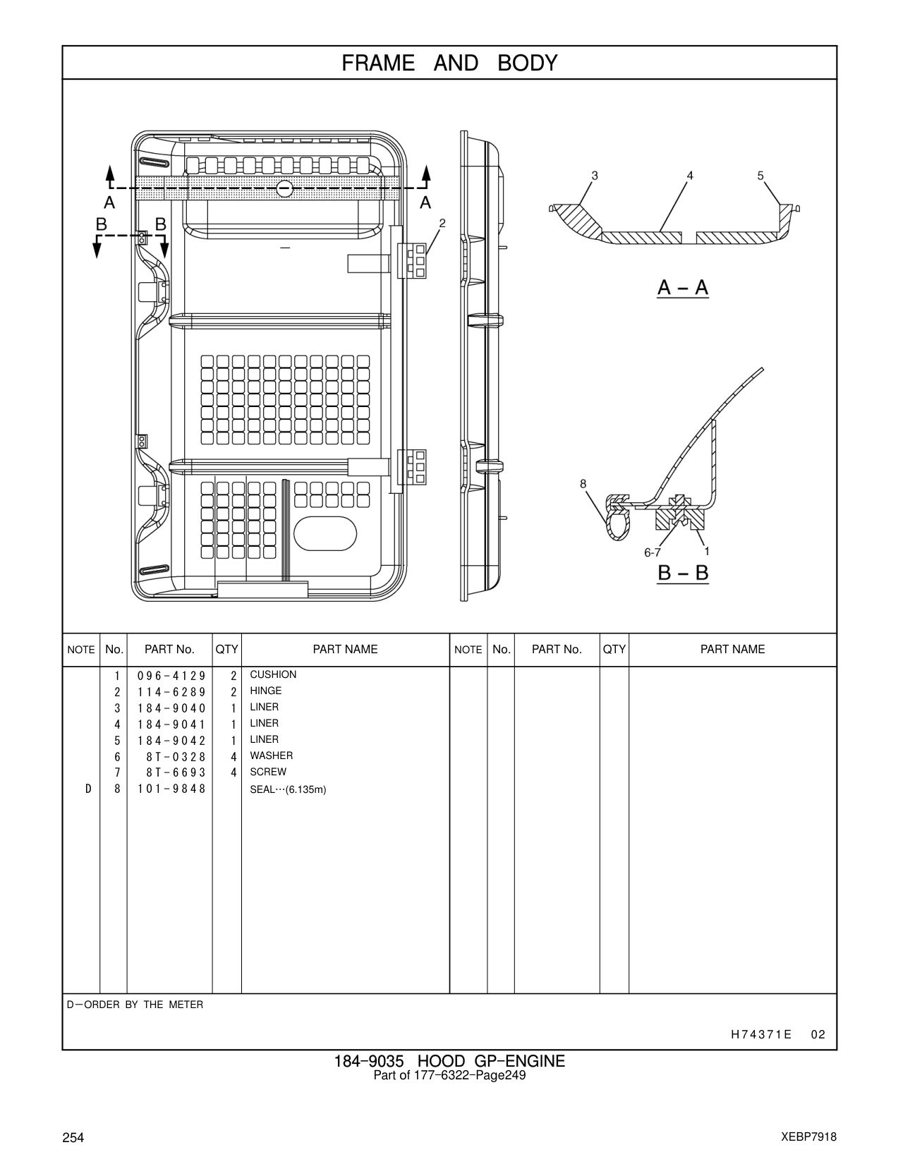 184-9040 LINER CAT parts manual diagram