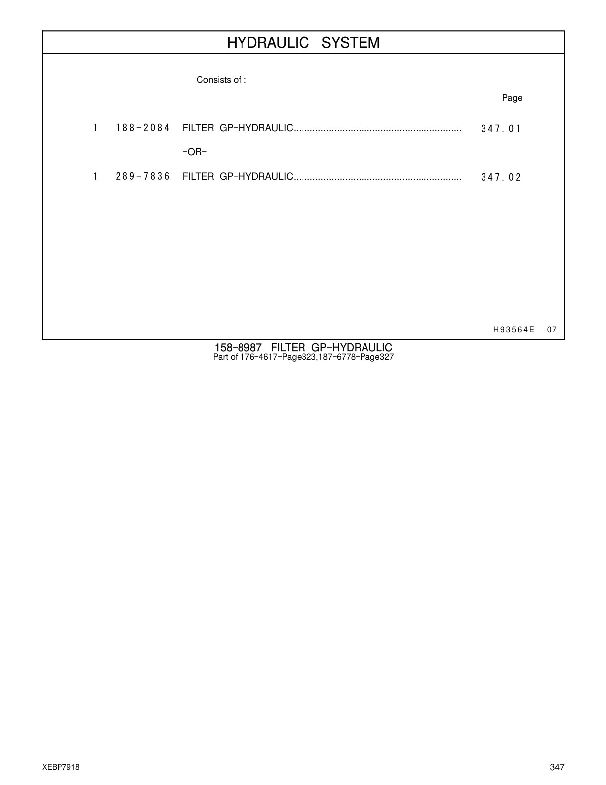 188-2084 FILTER GP-HYDRAULIC CAT parts manual diagram
