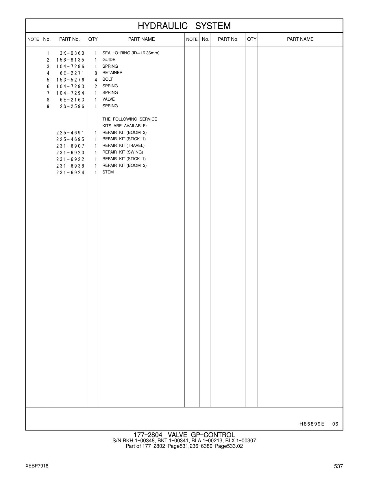 6E-2163 VALVE CAT parts manual diagram