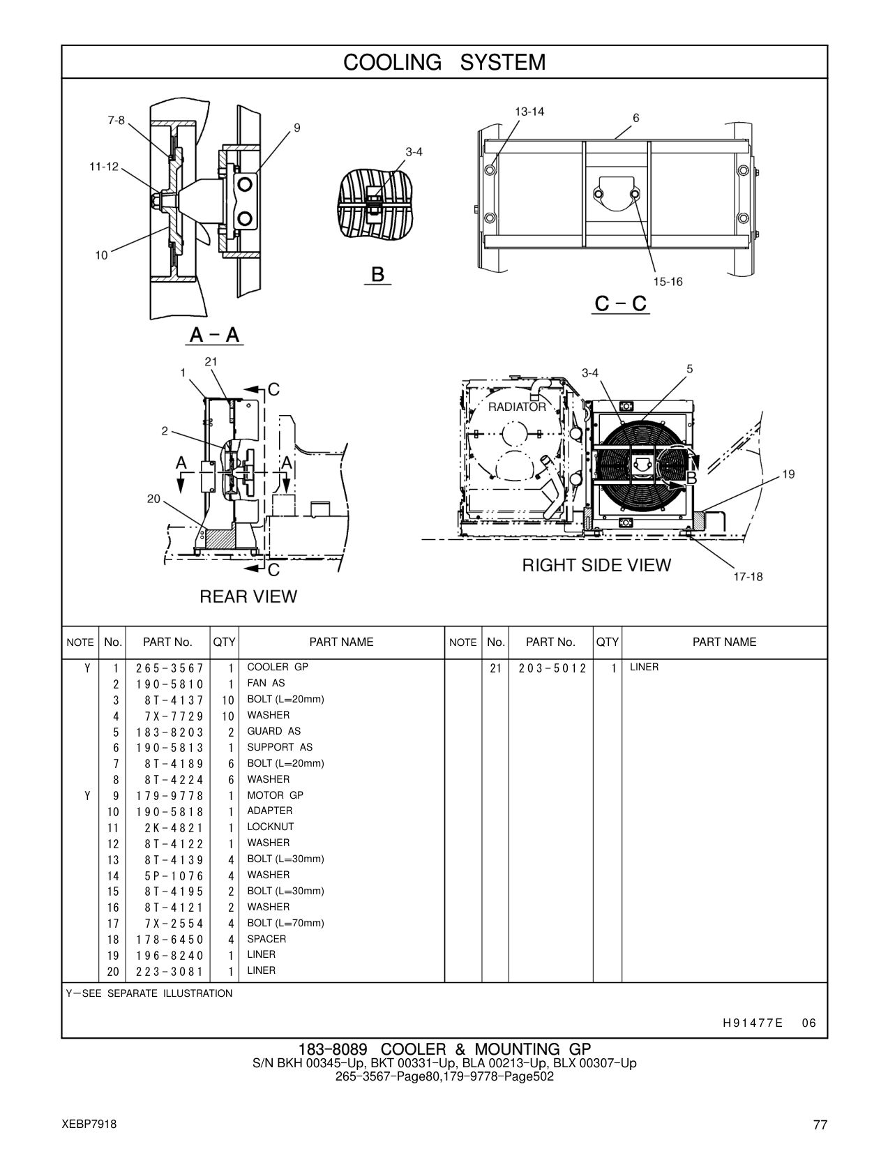 265-3567 COOLER GP 21 203-5012 1 LINER CAT parts manual diagram
