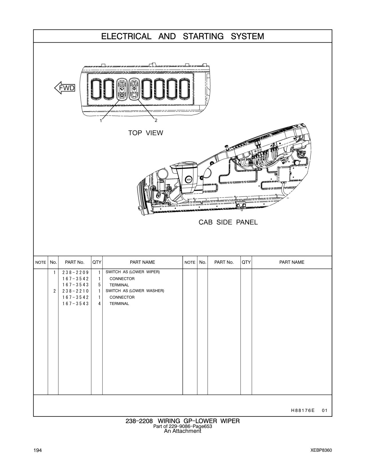 238-2210 SWITCH AS (LOWER WASHER) CAT parts manual diagram