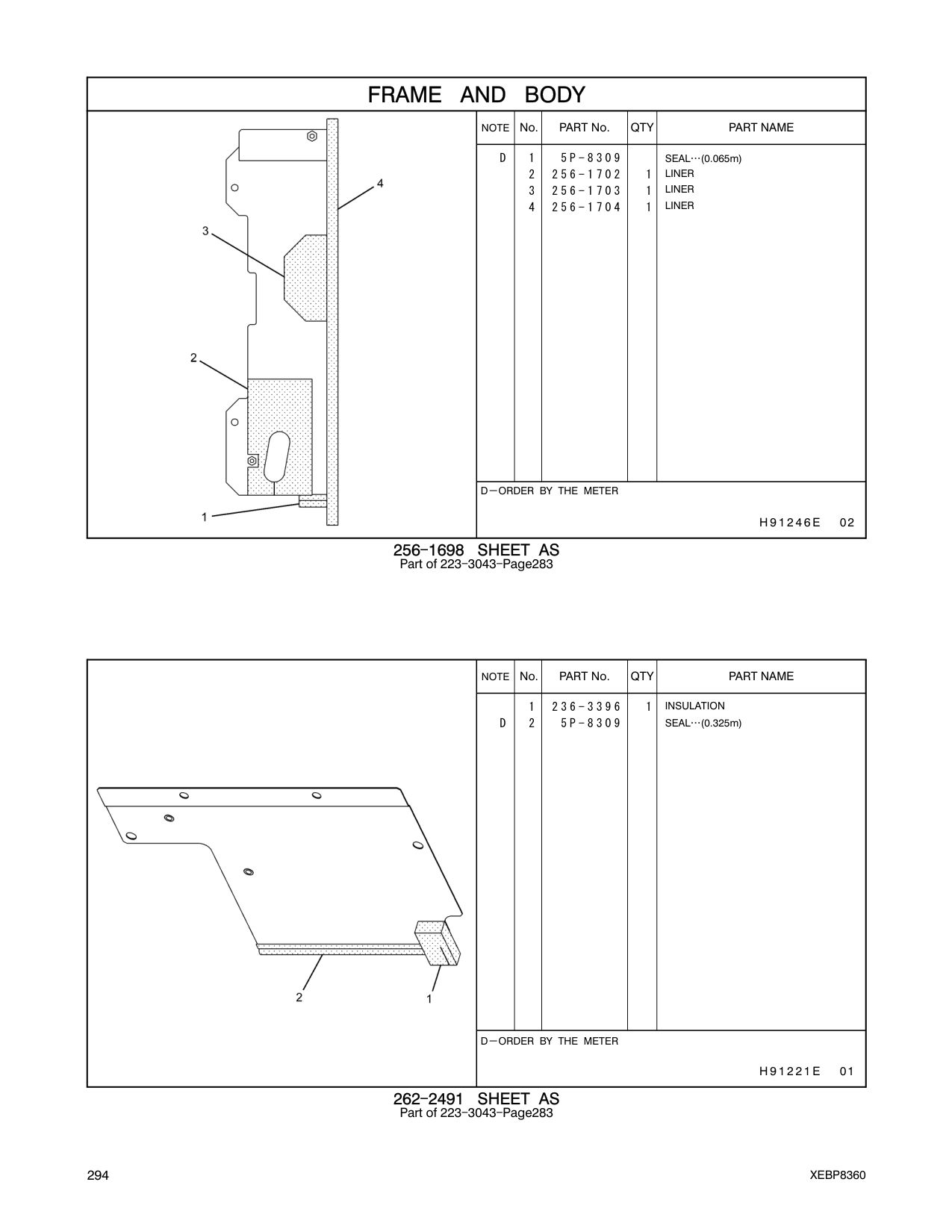 256-1703 LINER CAT parts manual diagram
