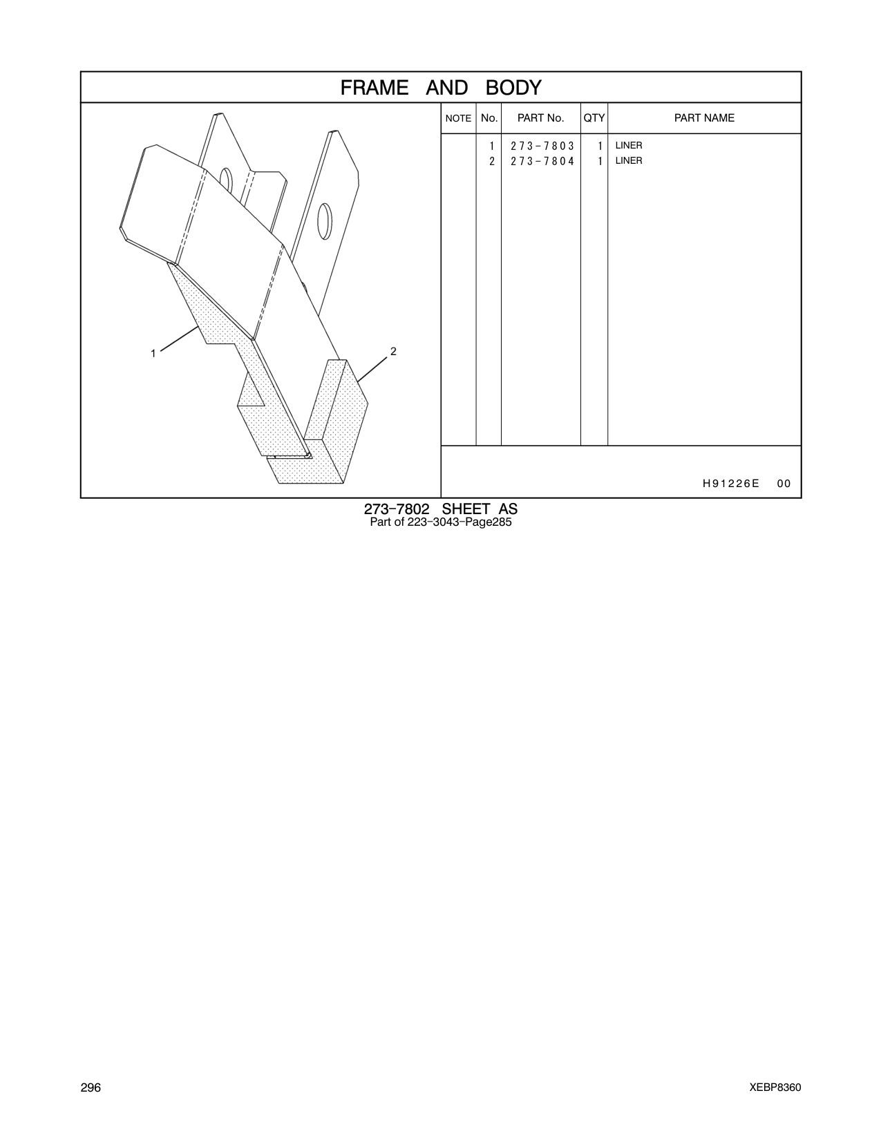 273-7803 LINER CAT parts manual diagram