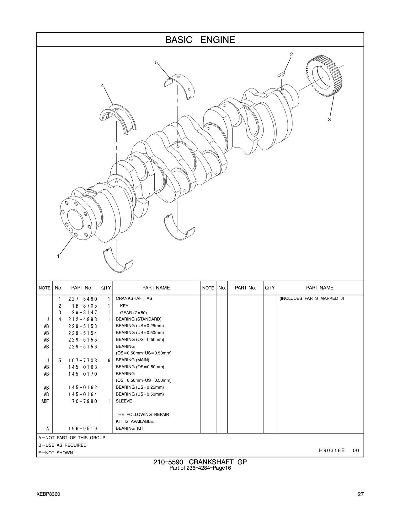 227-5480 CRANKSHAFT AS (INCLUDES PARTS MARKED J) CAT parts manual diagram