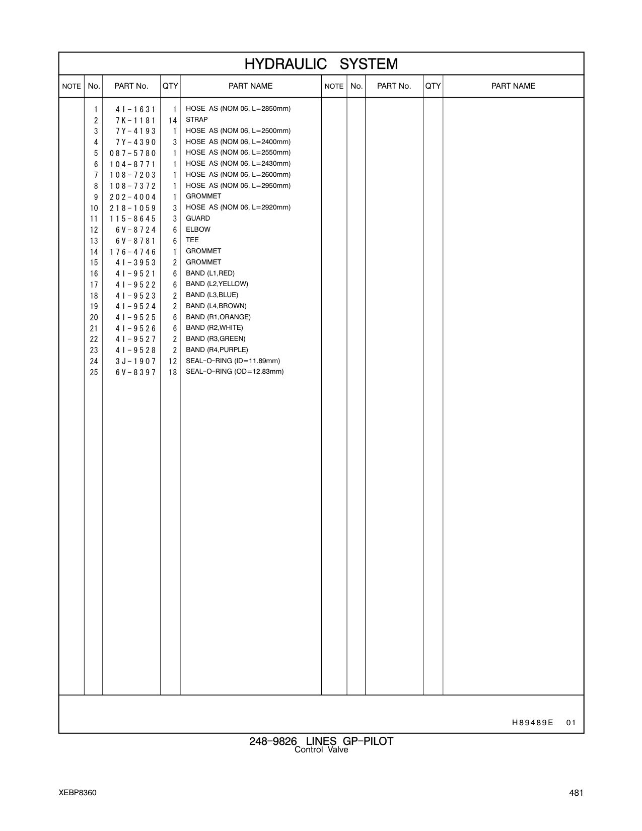7Y-4193 HOSE AS (NOM 06, L=2500mm) CAT parts manual diagram