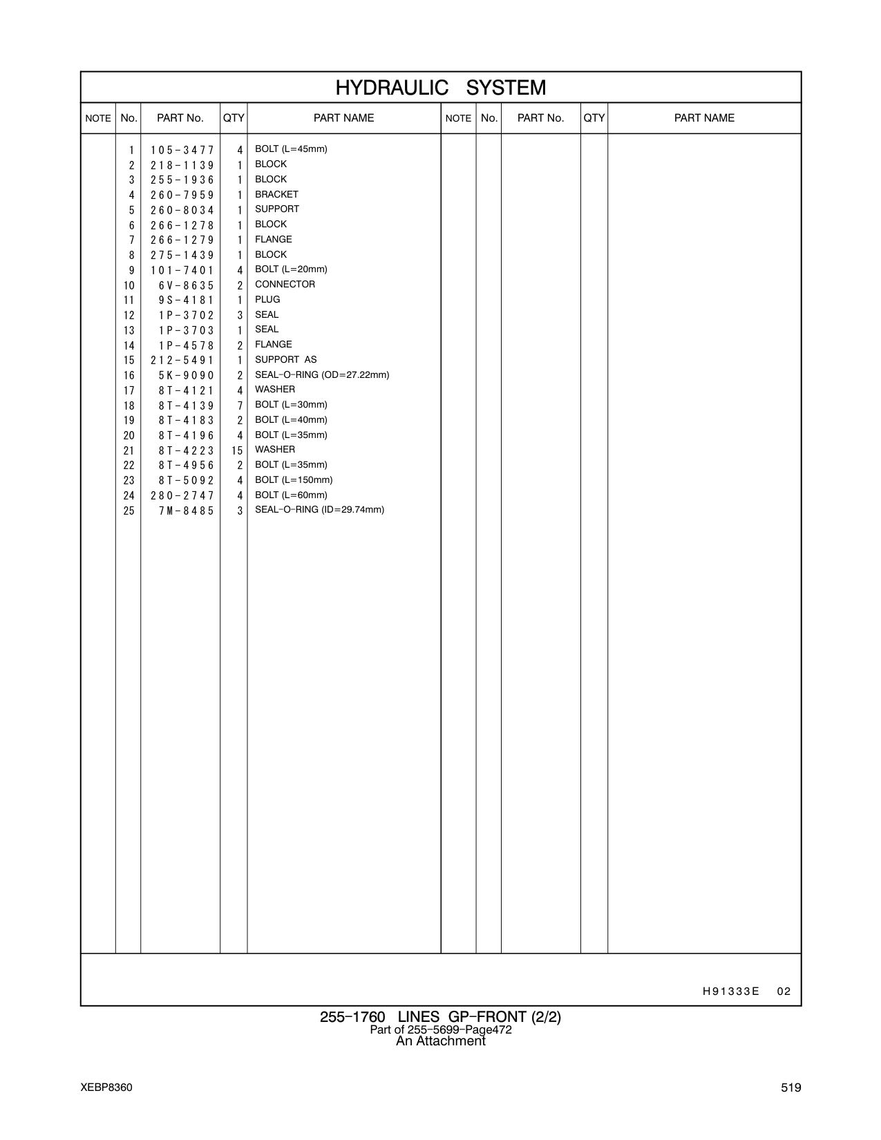 280-2747 BOLT (L=60mm) CAT parts manual diagram