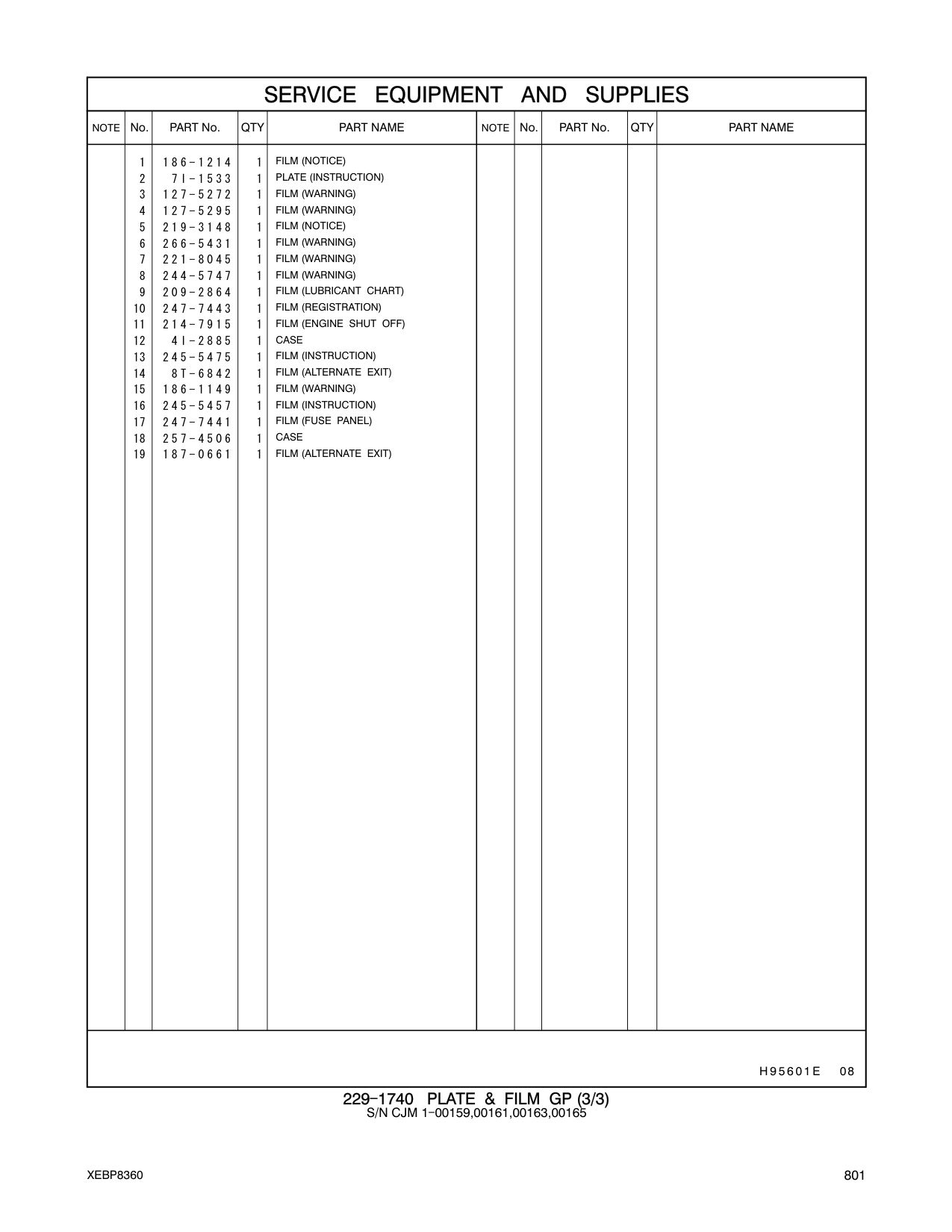 247-7441 FILM (FUSE PANEL) CAT parts manual diagram