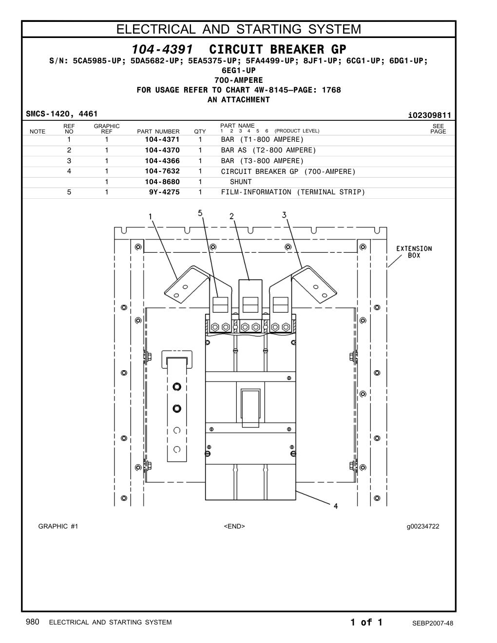 104-7632 CIRCUIT BREAKER GP (700-AMPERE) CAT parts manual diagram