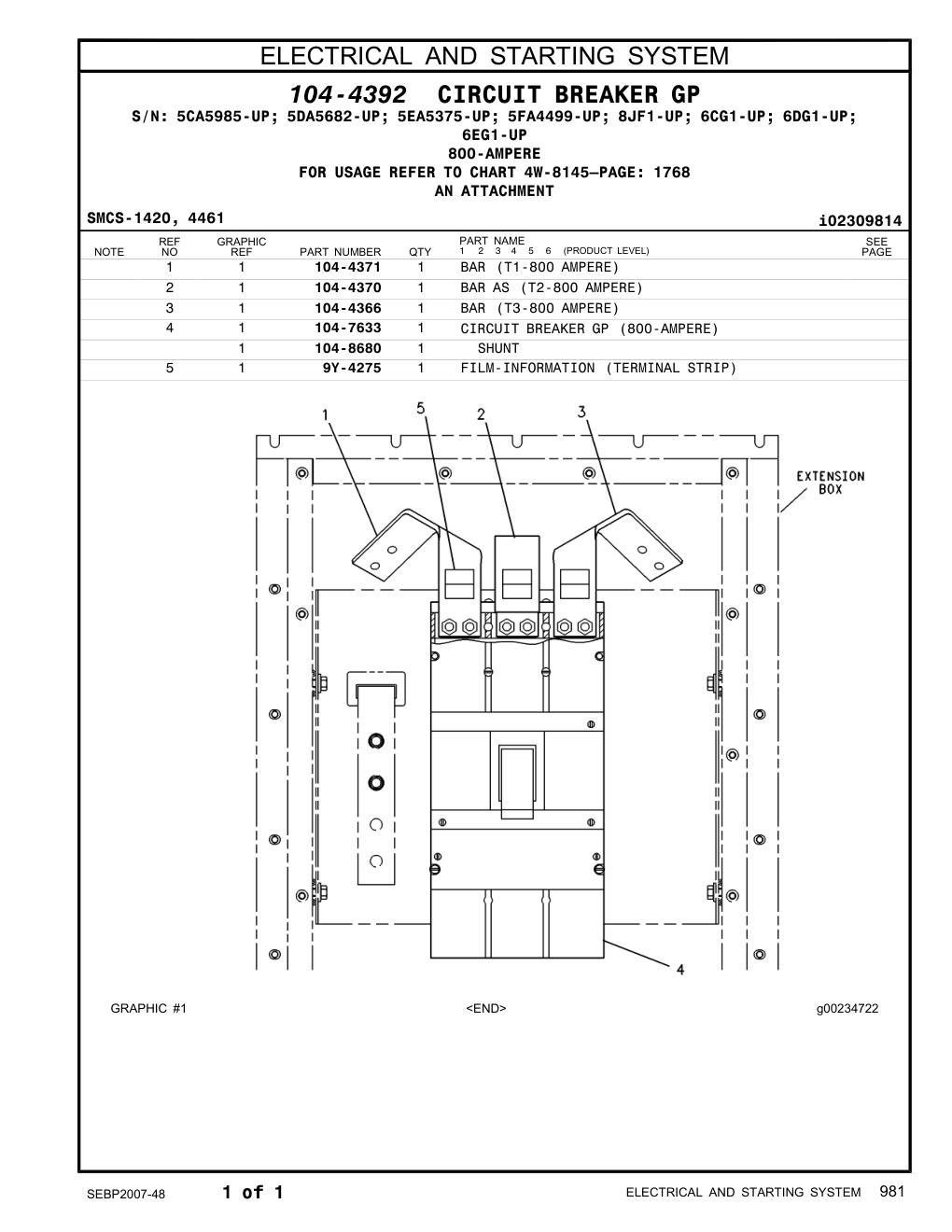 104-7633 CIRCUIT BREAKER GP (800-AMPERE) CAT parts manual diagram