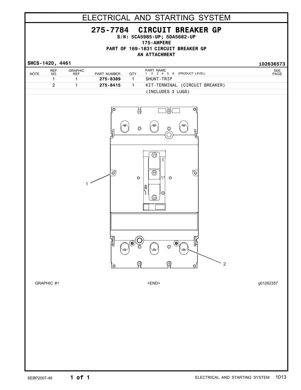 275-8415 KIT-TERMINAL (CIRCUIT BREAKER) CAT parts manual diagram