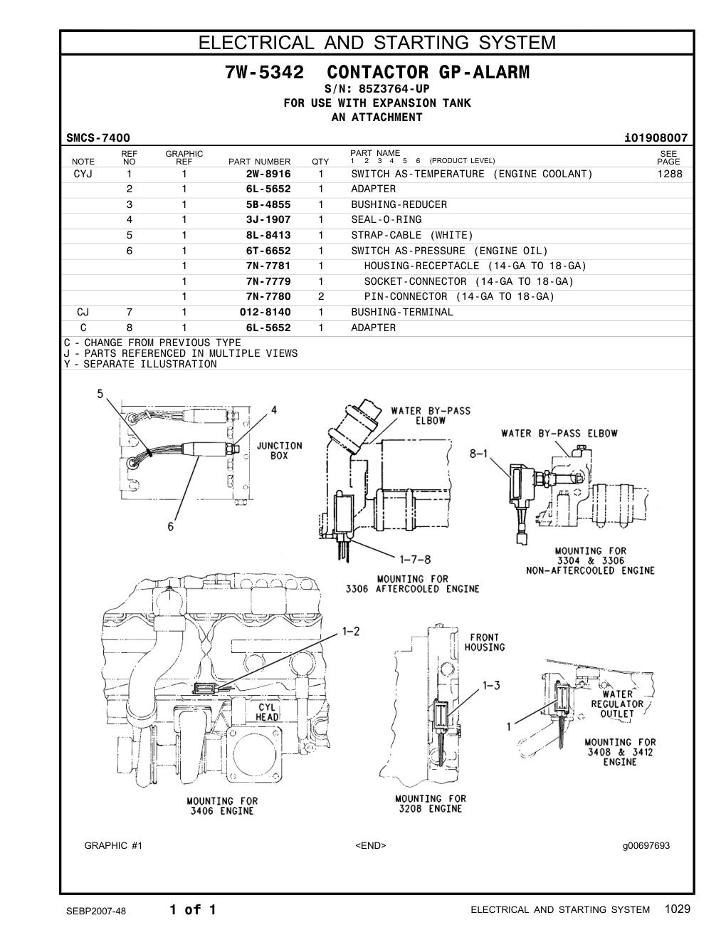 6T-6652 SWITCH AS-PRESSURE (ENGINE OIL) · S/N 85Z3764-UP CAT parts manual diagram