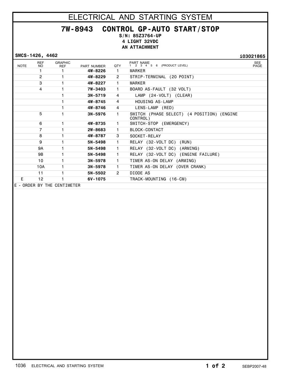 5N-5498 RELAY (32-VOLT DC) · S/N 85Z3764-UP CAT parts manual diagram