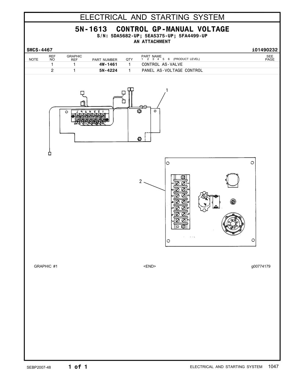 5N-4224 PANEL AS-VOLTAGE CONTROL CAT parts manual diagram