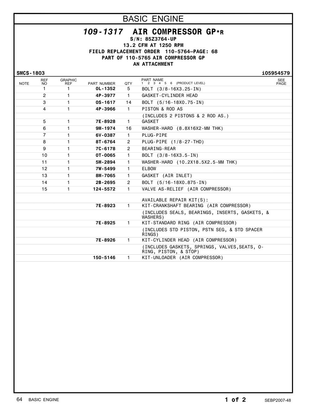 8M-7065 GASKET (AIR INLET) · S/N 85Z3764-UP CAT parts manual diagram