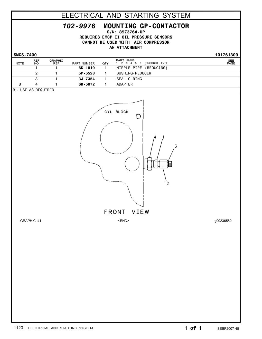 6K-1019 NIPPLE-PIPE (REDUCING) · S/N 85Z3764-UP CAT parts manual diagram