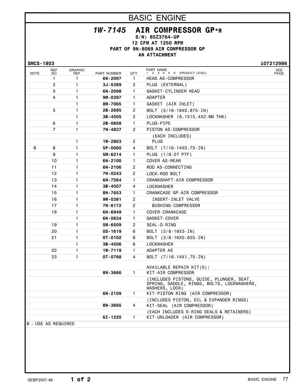 5M-6214 PLUG-PIPE · S/N 85Z3764-UP CAT parts manual diagram