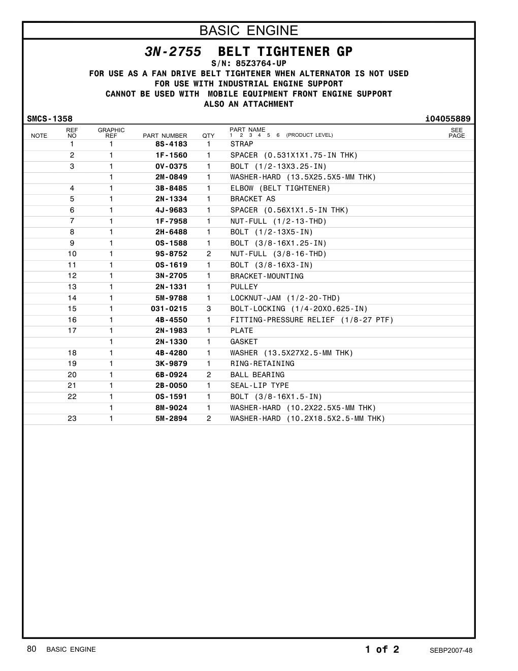 9S-8752 NUT-FULL (3/8-16-THD) · S/N 85Z3764-UP CAT parts manual diagram