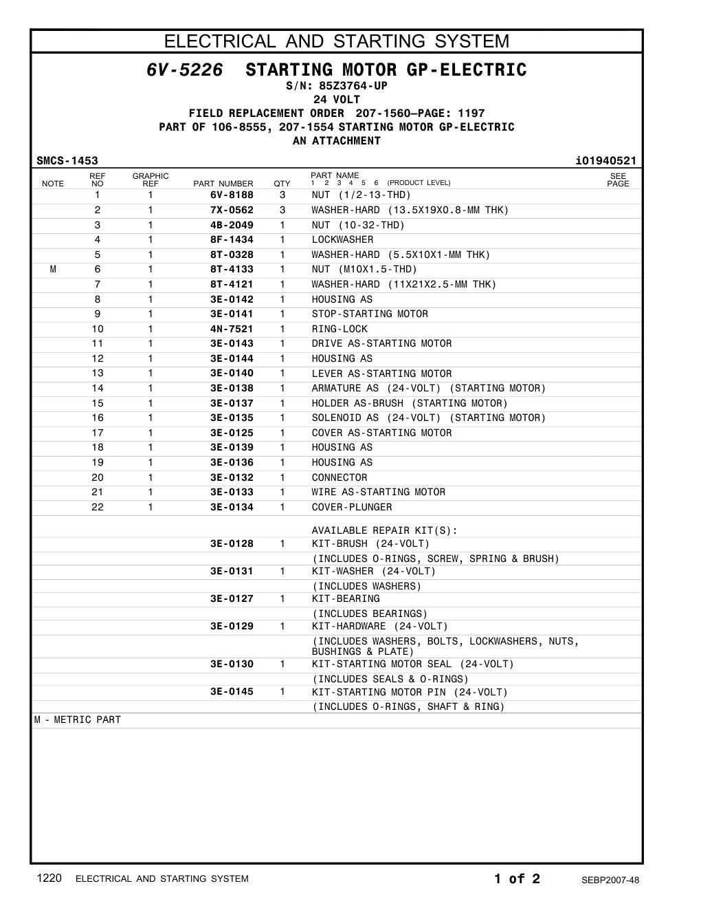 3E-0143 DRIVE AS-STARTING MOTOR · S/N 85Z3764-UP CAT parts manual diagram
