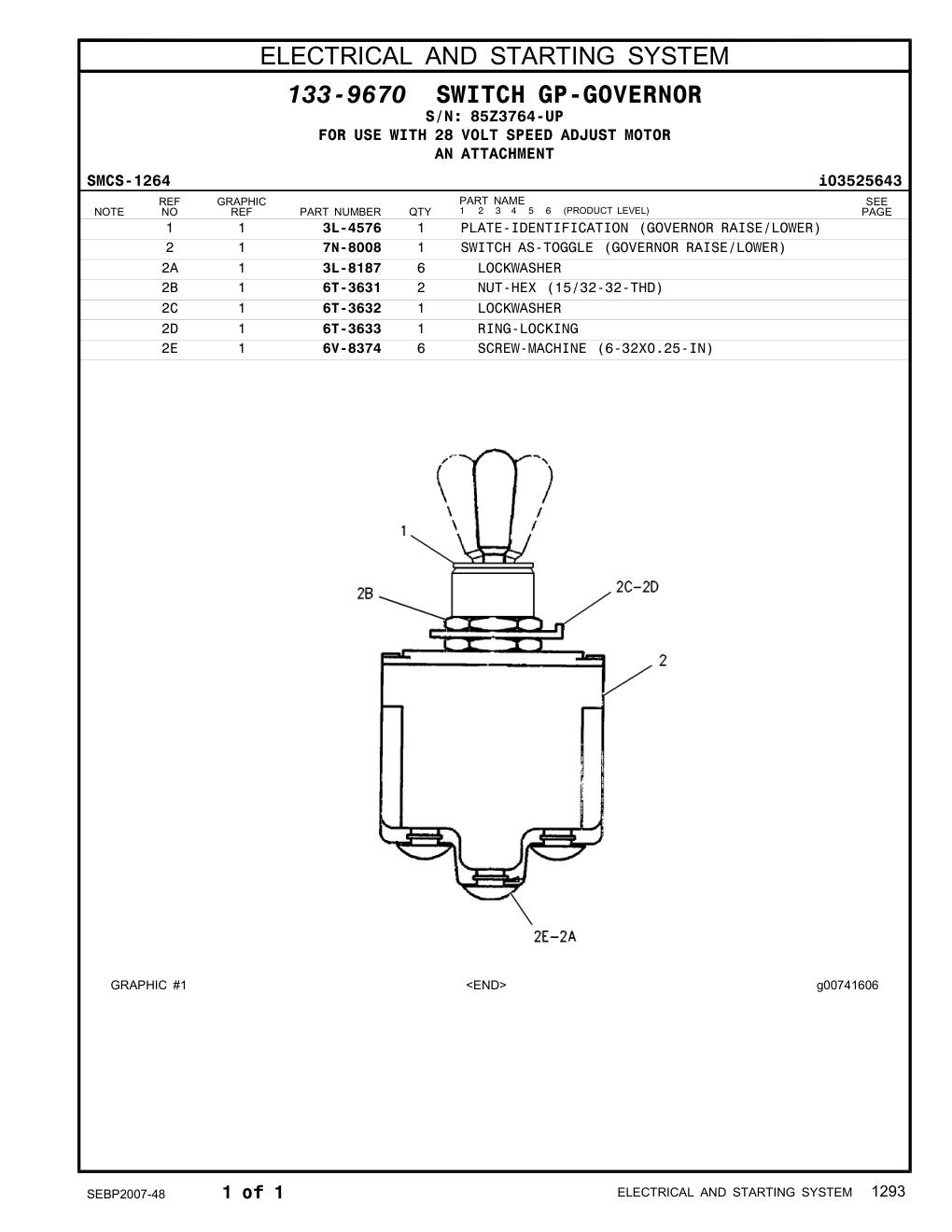 7N-8008 SWITCH AS-TOGGLE (CLEAR, MODE) · S/N 85Z3764-UP CAT parts manual diagram