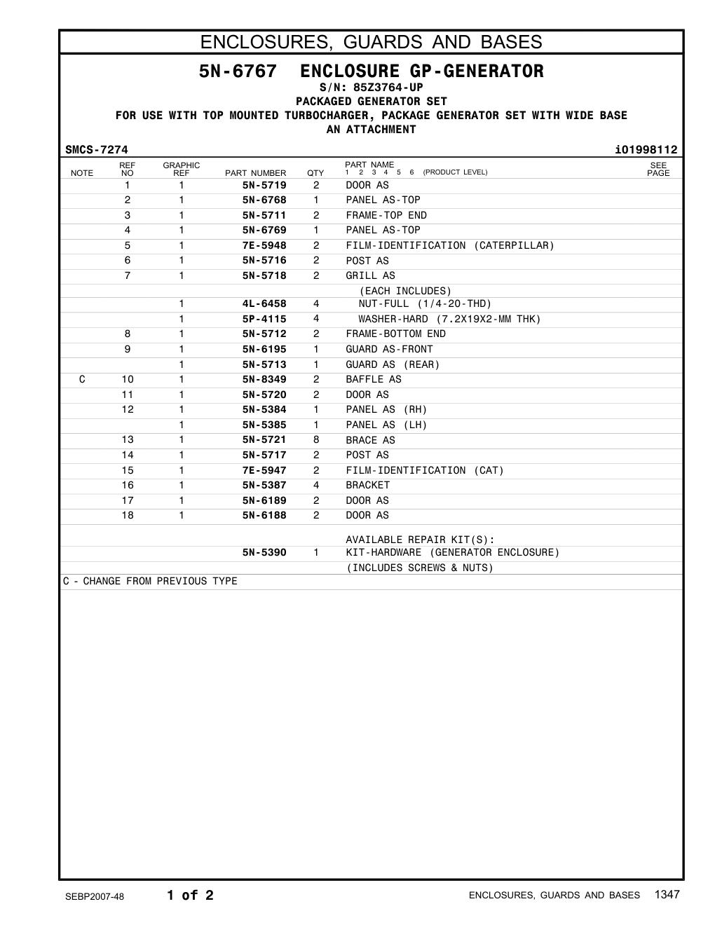 5N-6769 PANEL AS-TOP · S/N 85Z3764-UP CAT parts manual diagram