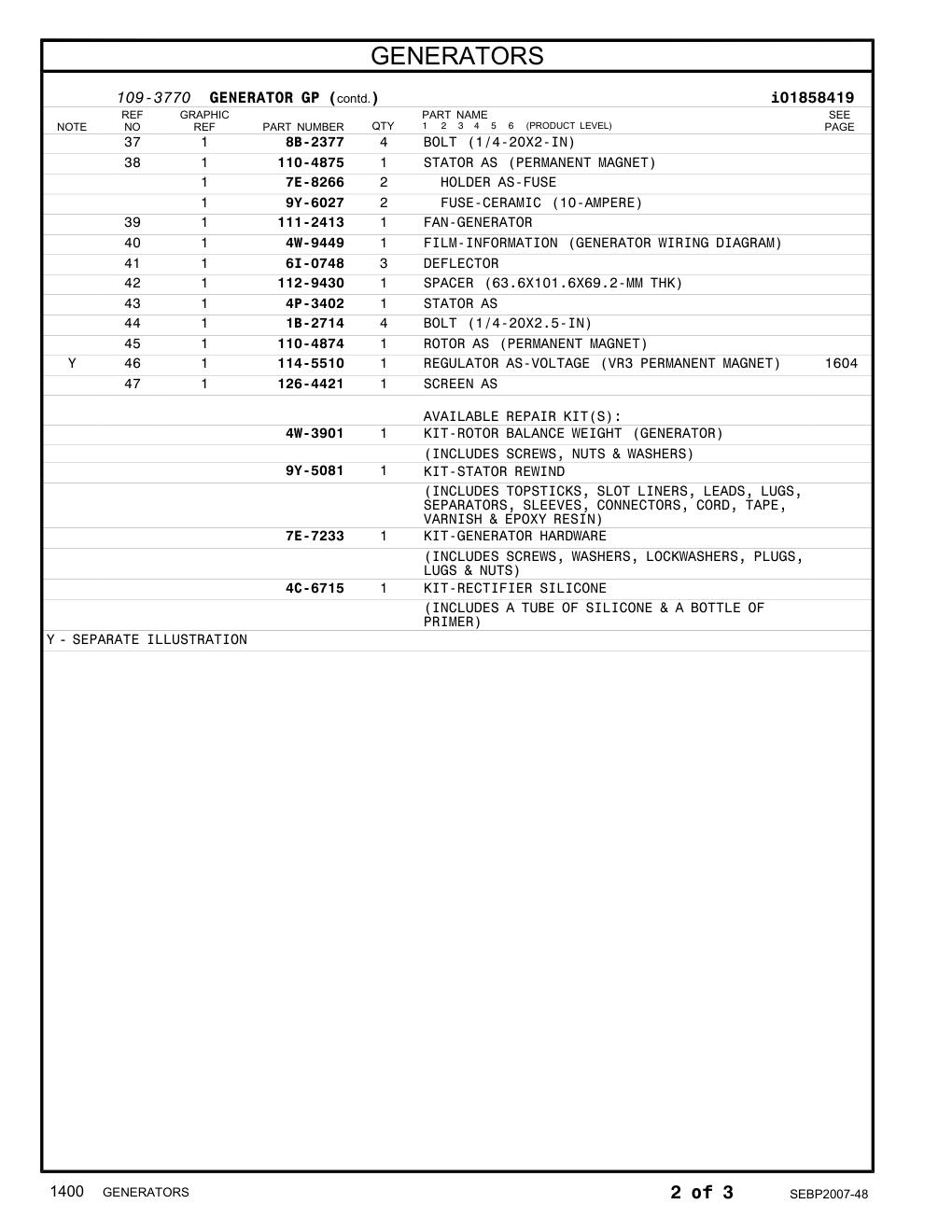 111-2413 FAN-GENERATOR CAT parts manual diagram
