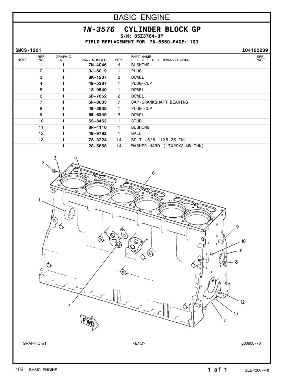 8B-6349 DOWEL · S/N 85Z3764-UP CAT parts manual diagram