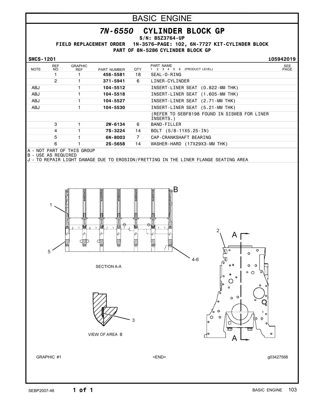 371-5941 LINER-CYLINDER · S/N 85Z3764-UP CAT parts manual diagram