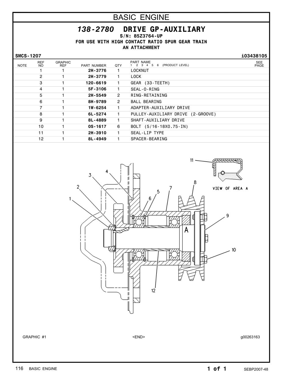 8L-4889 SHAFT-AUXILIARY DRIVE · S/N 85Z3764-UP CAT parts manual diagram