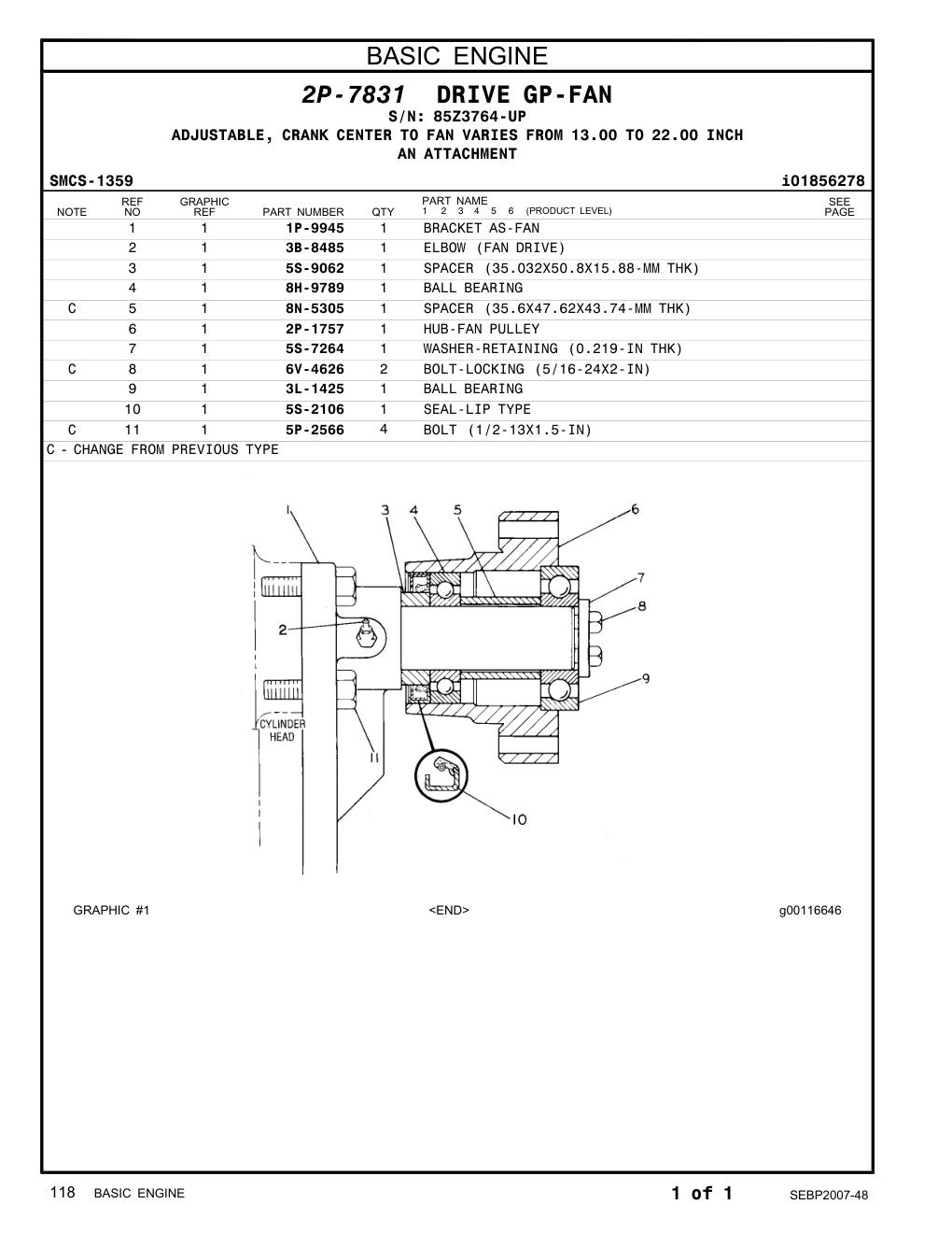 2P-1757 HUB-FAN PULLEY · S/N 85Z3764-UP CAT parts manual diagram