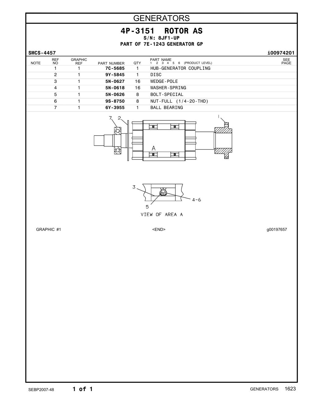 7C-5685 HUB-GENERATOR COUPLING · S/N 8JF1-UP CAT parts manual diagram