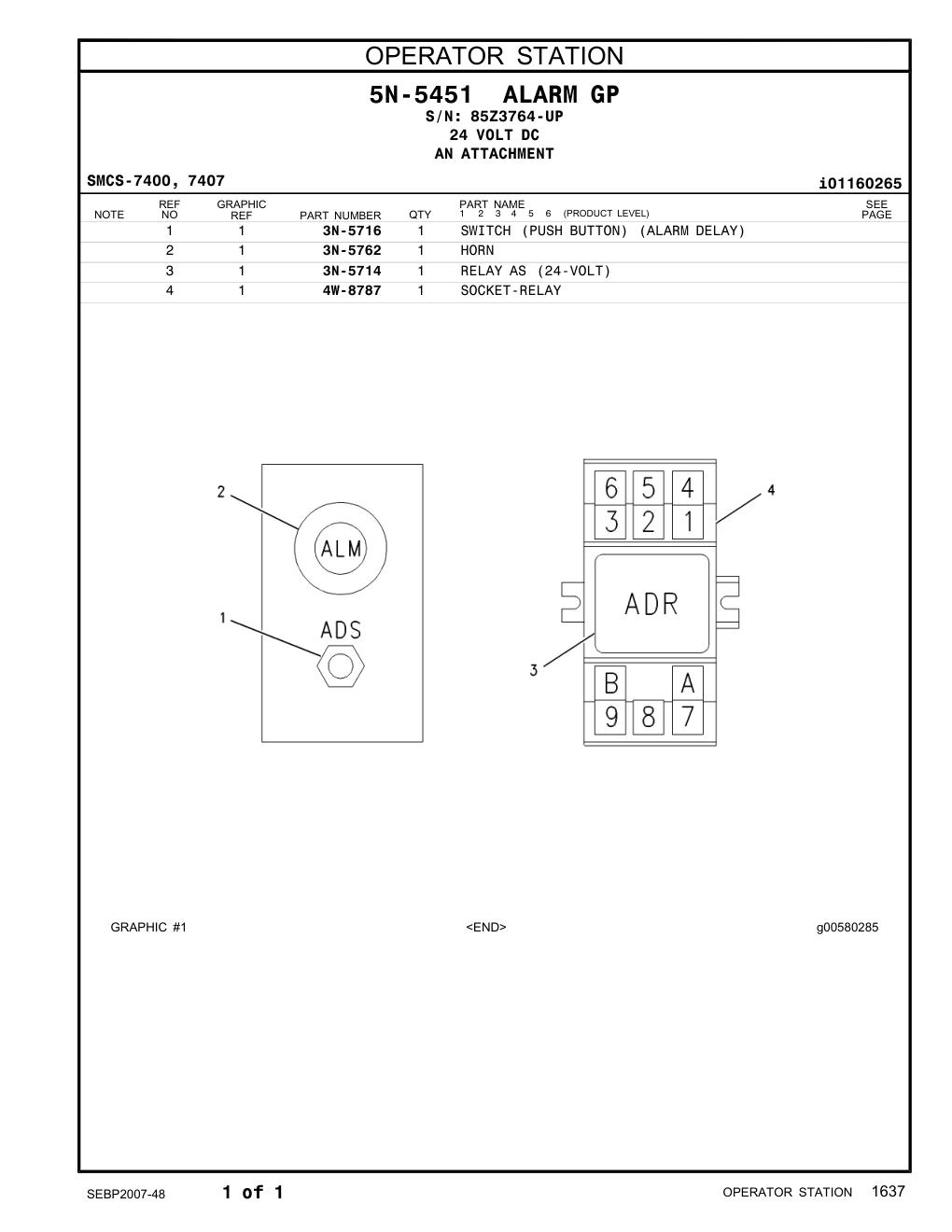 3N-5762 HORN · S/N 85Z3764-UP CAT parts manual diagram