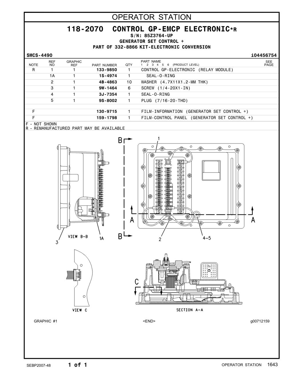 9W-1464 SCREW (1/4-20X1-IN) · S/N 85Z3764-UP CAT parts manual diagram