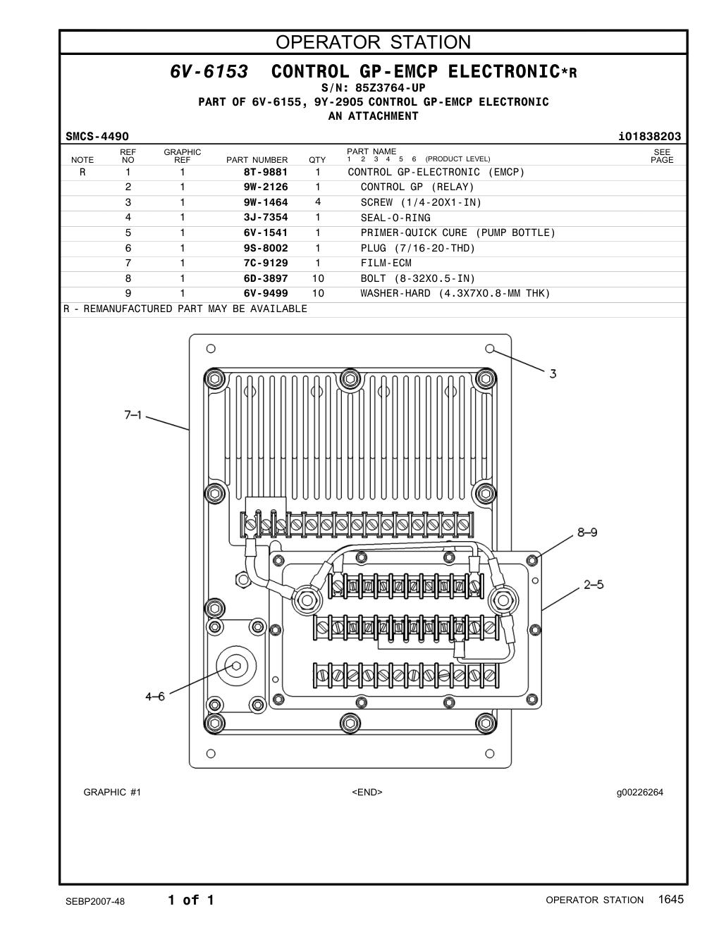 9W-2126 CONTROL GP (RELAY) · S/N 85Z3764-UP CAT parts manual diagram