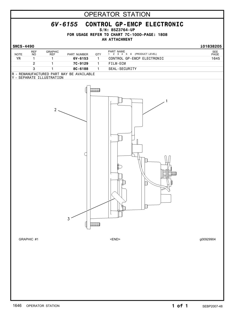 8C-6188 SEAL-SECURITY · S/N 85Z3764-UP CAT parts manual diagram