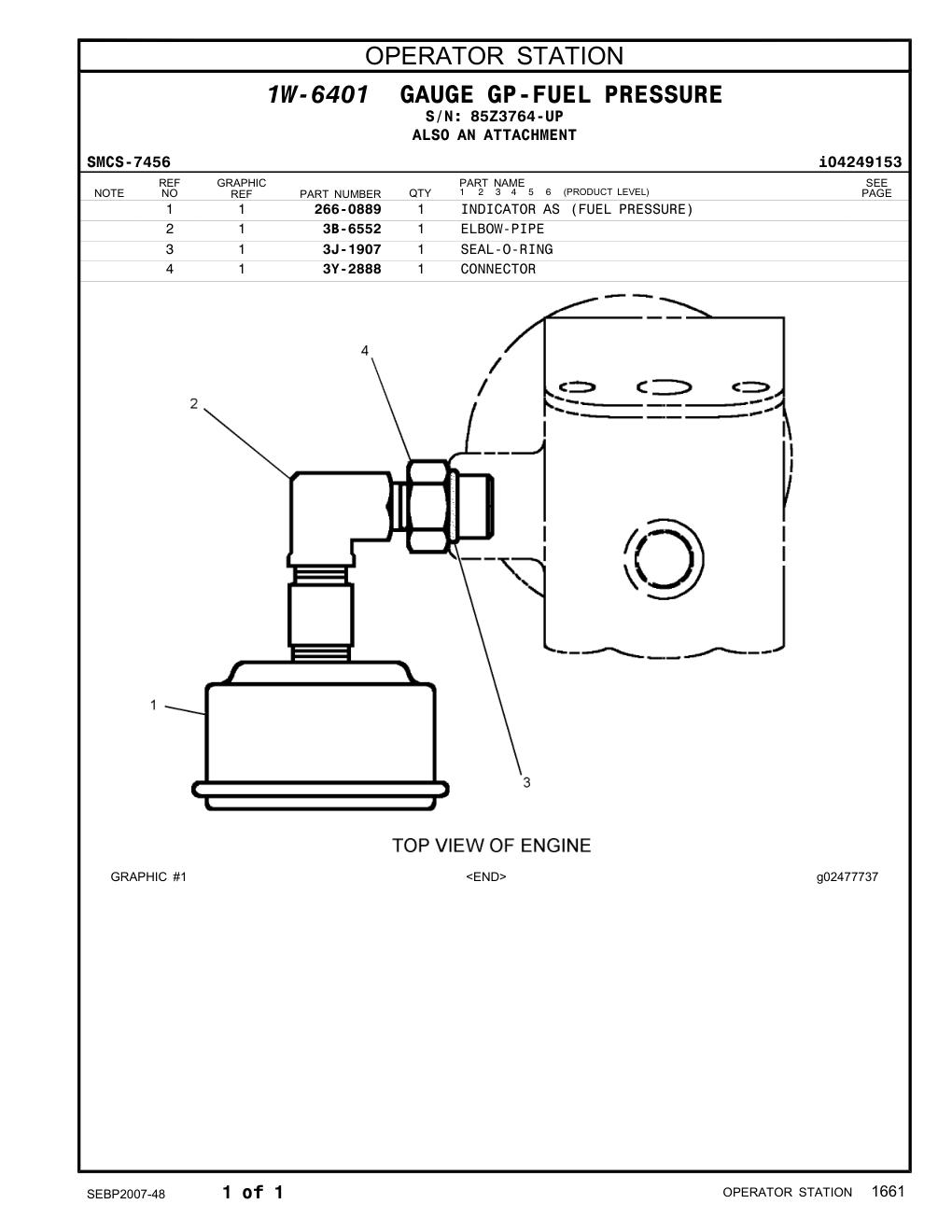 3Y-2888 CONNECTOR · S/N 85Z3764-UP CAT parts manual diagram