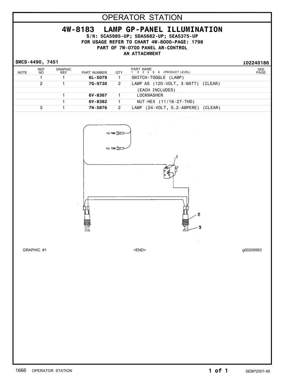6L-5079 SWITCH-TOGGLE (LAMP) CAT parts manual diagram