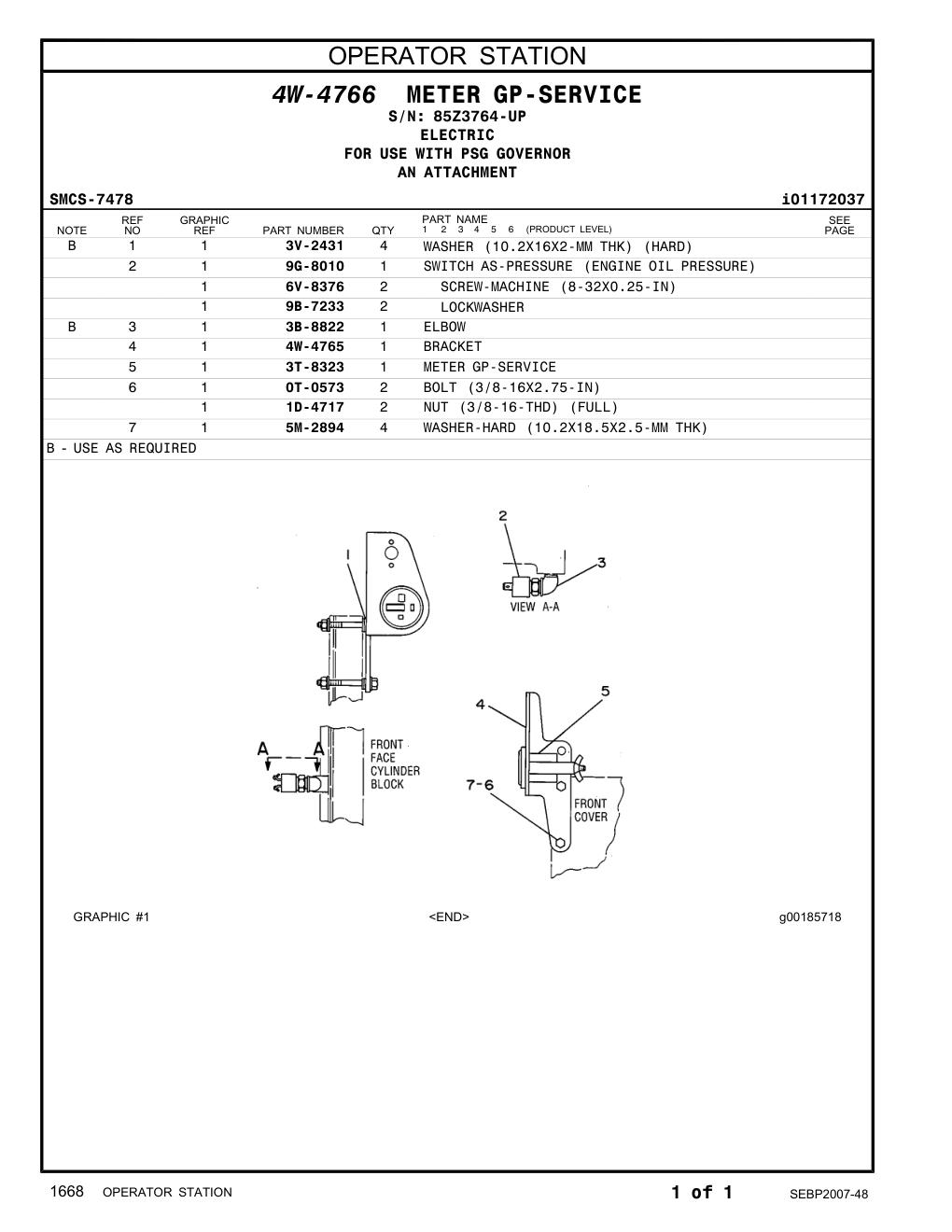 9G-8010 SWITCH AS (GOV. SPEED LIMIT) · S/N 85Z3764-UP CAT parts manual diagram