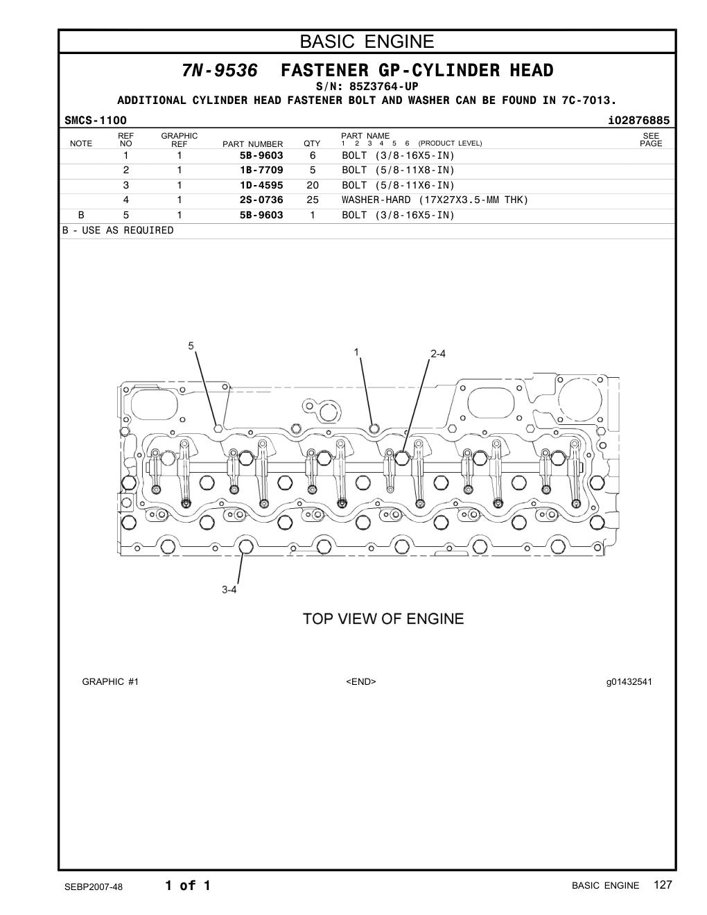 5B-9603 BOLT (3/8-16X5-IN) · S/N 85Z3764-UP CAT parts manual diagram