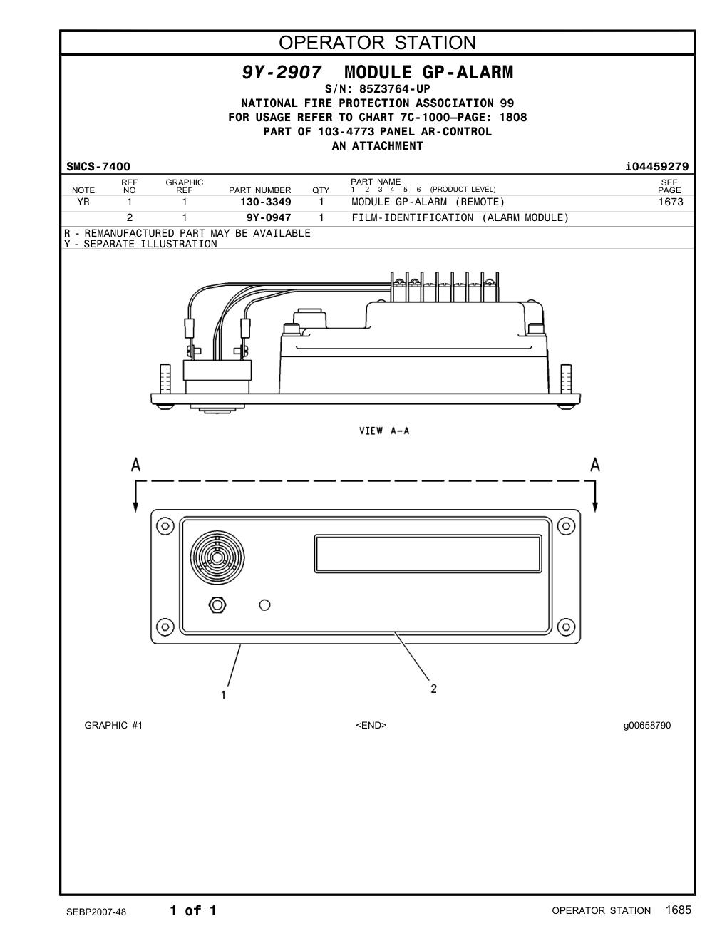 9Y-0947 FILM-IDENTIFICATION (ALARM MODULE) · S/N 85Z3764-UP CAT parts manual diagram