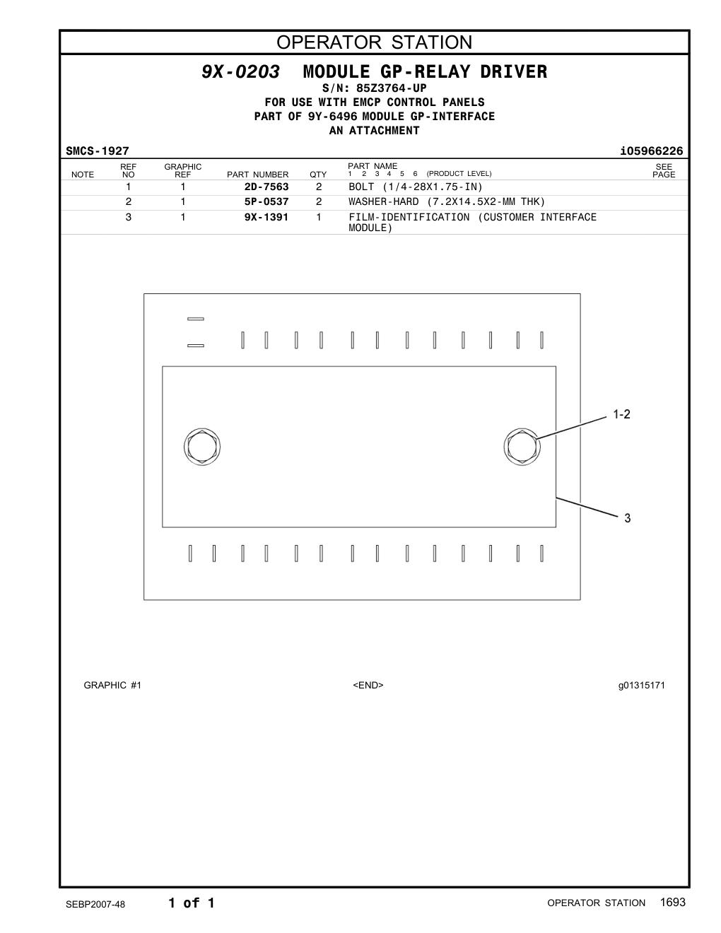 9X-1391 FILM-IDENTIFICATION · S/N 85Z3764-UP CAT parts manual diagram