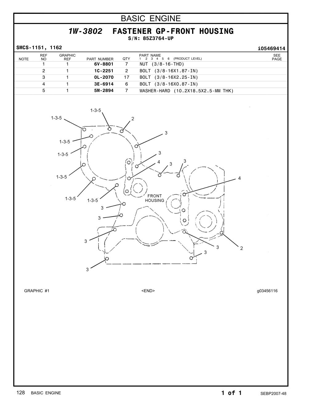 1C-2251 BOLT (3/8-16X1.87-IN) · S/N 85Z3764-UP CAT parts manual diagram