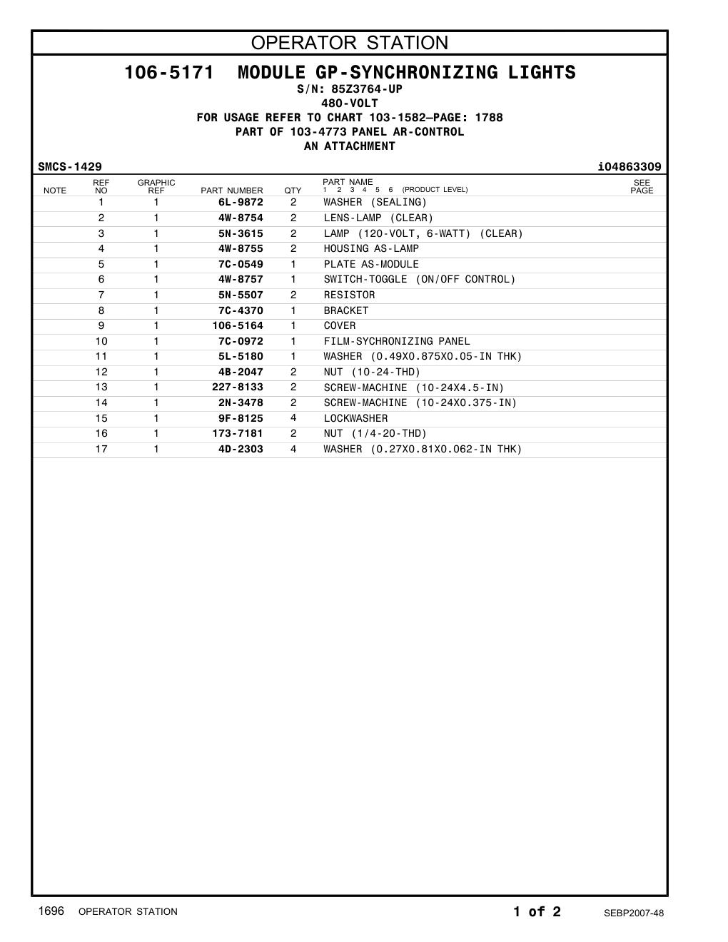 5N-5507 RESISTOR · S/N 85Z3764-UP CAT parts manual diagram
