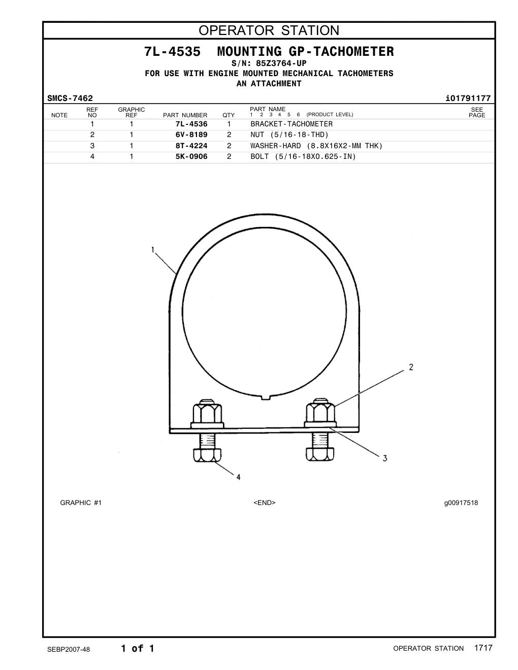 7L-4536 BRACKET-TACHOMETER · S/N 85Z3764-UP CAT parts manual diagram