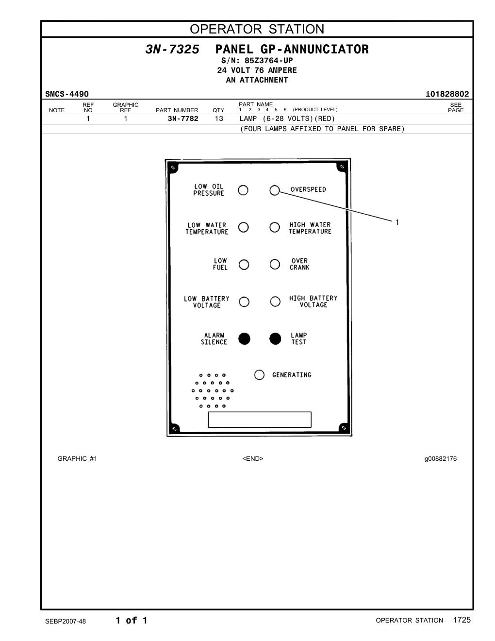 3N-7782 LAMP (6-28 VOLTS)(RED) · S/N 85Z3764-UP CAT parts manual diagram