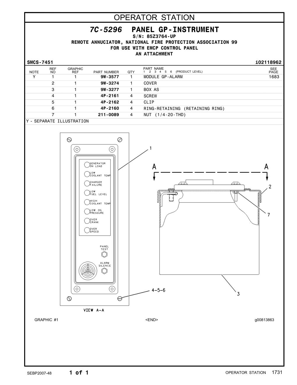 9W-3274 COVER · S/N 85Z3764-UP CAT parts manual diagram
