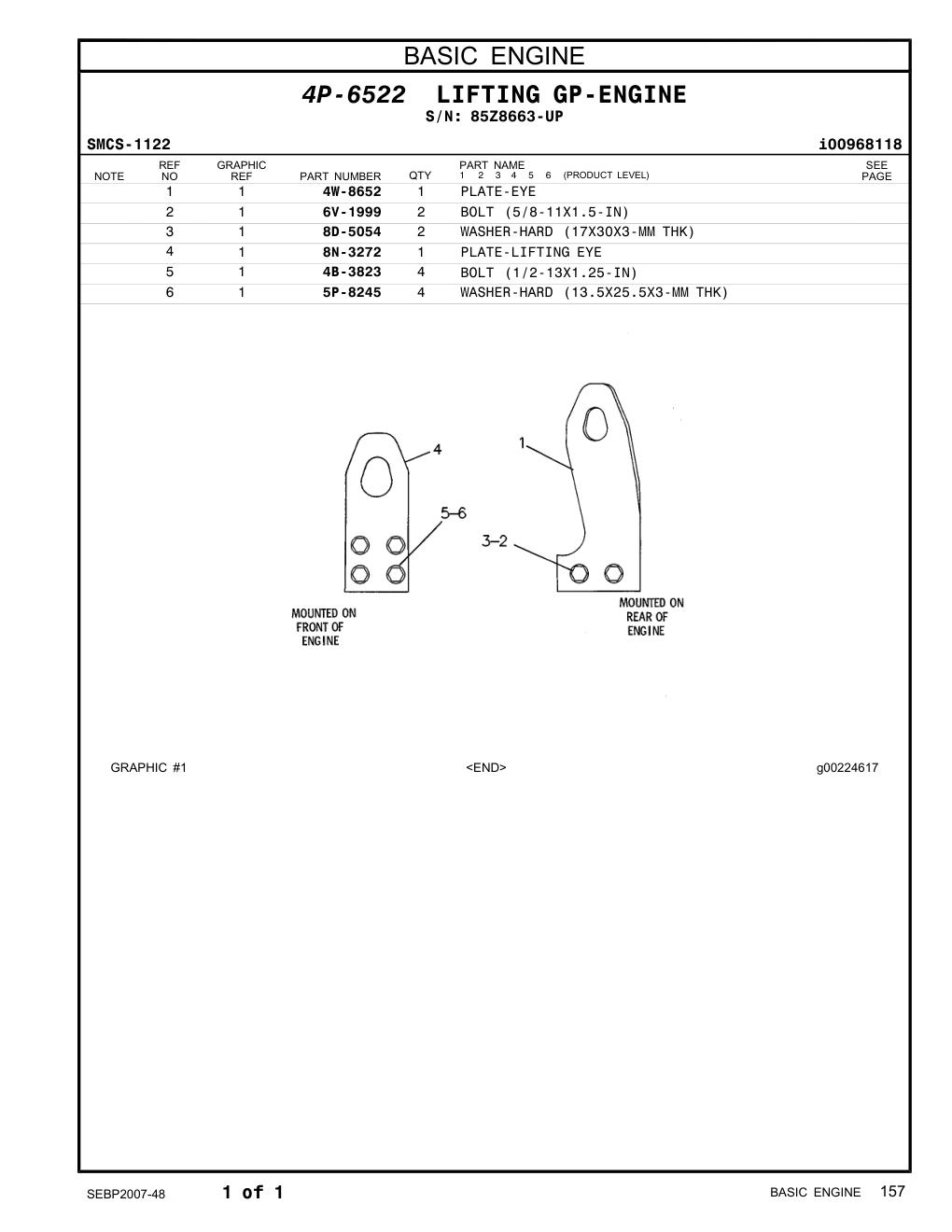 8D-5054 WASHER · S/N 85Z8663-UP CAT parts manual diagram