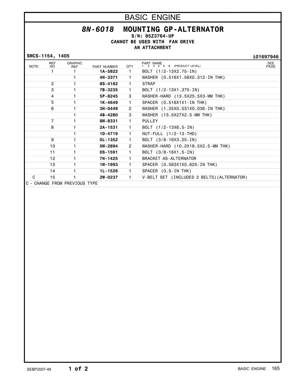 7N-1425 BRACKET AS-ALTERNATOR · S/N 85Z3764-UP CAT parts manual diagram